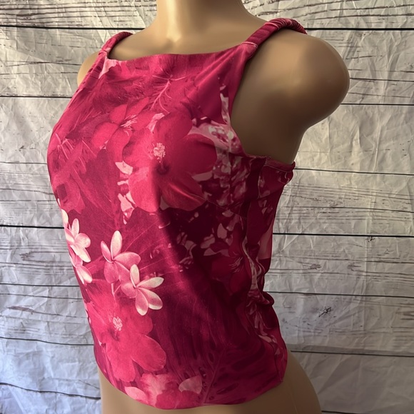 90’s Vintage Moda International Hot Pink Tropical Print Tank Sz S - Picture 2 of 5